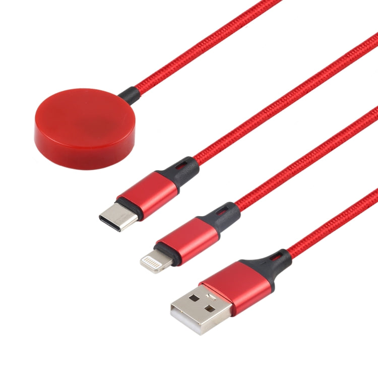 For iPhone / Apple Watch 3 In 1 8 Pin + Type-C / USB-C + Magnetic Charging Base Multi-function Charging Cable, Length: 1m(Red) by buy2fix