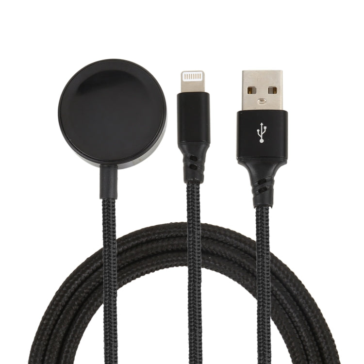 For iPhone / Apple Watch 2 In 1 8 Pin + Magnetic Charging Base Multi-function Charging Cable, Length: 1m(Black) by buy2fix
