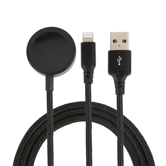 For iPhone / Apple Watch 2 In 1 8 Pin + Magnetic Charging Base Multi-function Charging Cable, Length: 1m(Black) by buy2fix