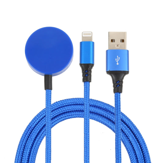 For iPhone / Apple Watch 2 In 1 8 Pin + Magnetic Charging Base Multi-function Charging Cable, Length: 1m(Blue) by buy2fix