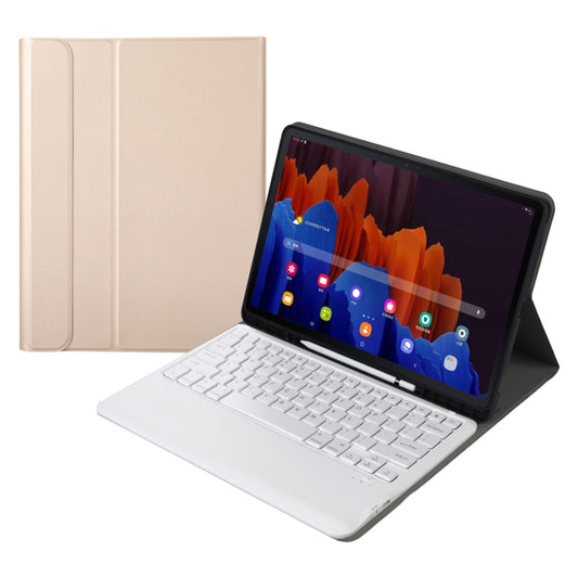 A970B Detachable Bluetooth Keyboard Ultrathin Horizontal Flip Leather Tablet Case with Pen Slot for Samsung Galaxy Tab S7 FE T730 / T736 / S7+ T970 / T975 / T976(Gold) by buy2fix