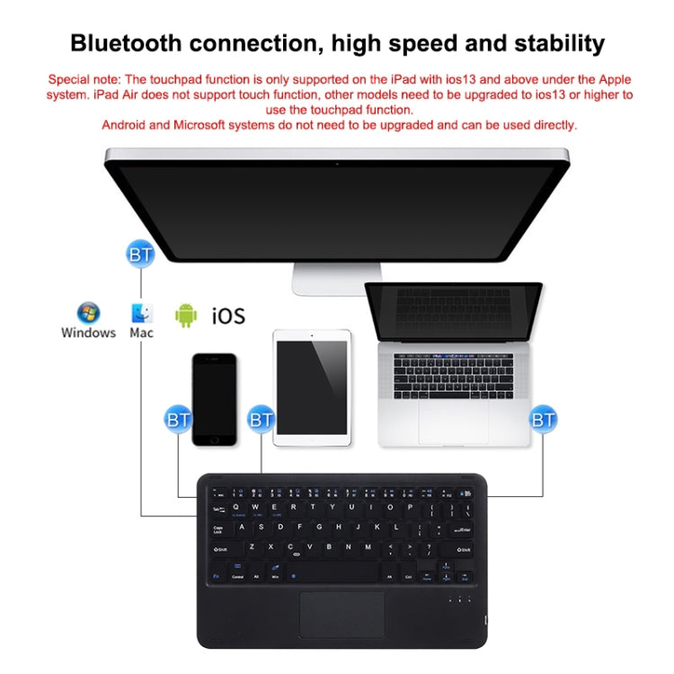 HB119B 10 inch Universal Tablet Wireless Bluetooth Keyboard with Touch Panel (Black) by buy2fix