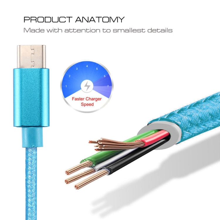 Knit Texture USB to USB-C / Type-C Data Sync Charging Cable, Cable Length: 3m, 3A Total Output, 2A Transfer Data(Blue) by buy2fix