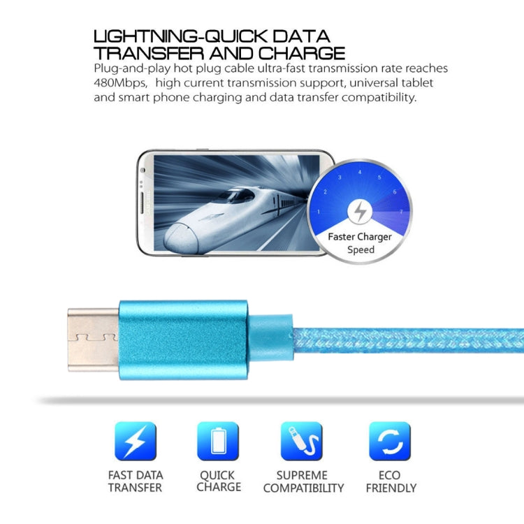 Knit Texture USB to USB-C / Type-C Data Sync Charging Cable, Cable Length: 3m, 3A Total Output, 2A Transfer Data(Blue) by buy2fix