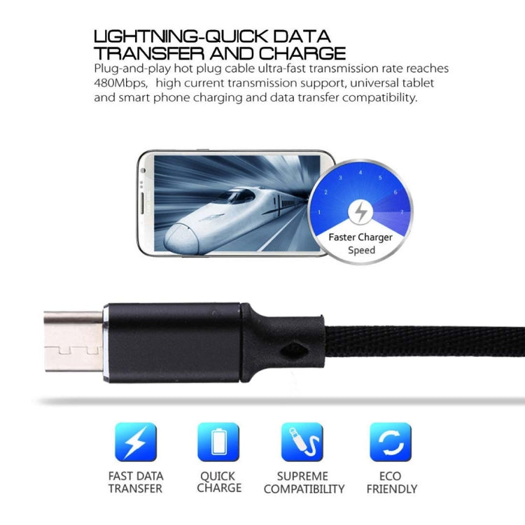 1m 2A Output USB to USB-C / Type-C Nylon Weave Style Data Sync Charging Cable(Black) by buy2fix
