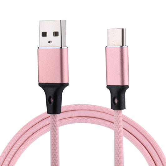 1m 2A Output USB to USB-C / Type-C Nylon Weave Style Data Sync Charging Cable(Pink) by buy2fix