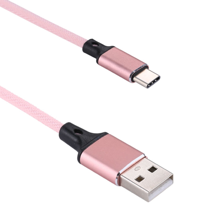 1m 2A Output USB to USB-C / Type-C Nylon Weave Style Data Sync Charging Cable(Pink) by buy2fix