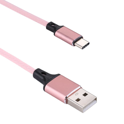 1m 2A Output USB to USB-C / Type-C Nylon Weave Style Data Sync Charging Cable(Pink) by buy2fix