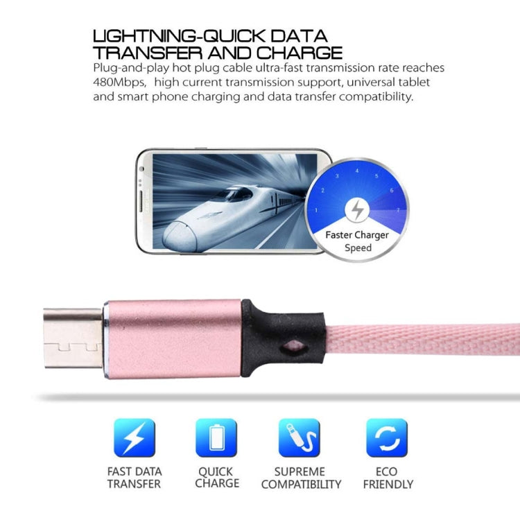 1m 2A Output USB to USB-C / Type-C Nylon Weave Style Data Sync Charging Cable(Pink) by buy2fix