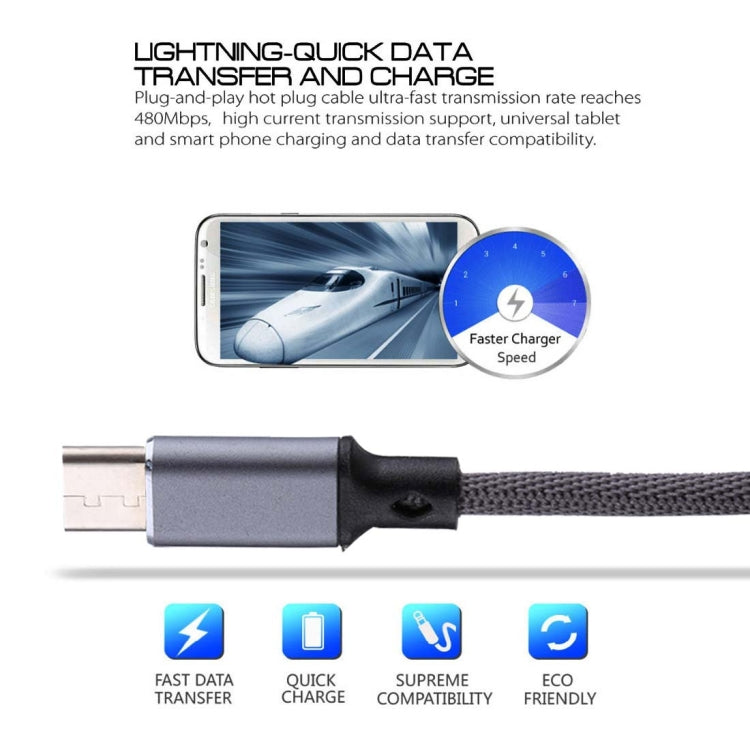 1m 2A Output USB to USB-C / Type-C Nylon Weave Style Data Sync Charging Cable(Grey) by buy2fix