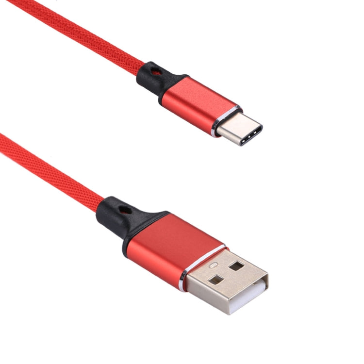1m 2A Output USB to USB-C / Type-C Nylon Weave Style Data Sync Charging Cable(Red) by buy2fix