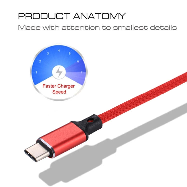 1m 2A Output USB to USB-C / Type-C Nylon Weave Style Data Sync Charging Cable(Red) by buy2fix