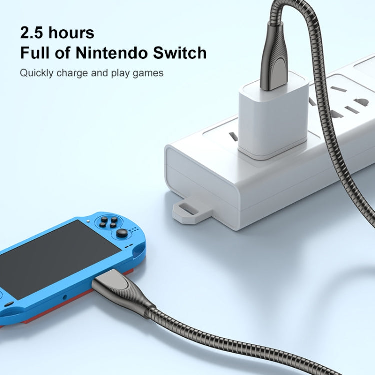 ADC-009 USB to USB-C / Type-C Zinc Alloy Hose Fast Charging Data Cable, Cable Length: 1m (Silver) by buy2fix