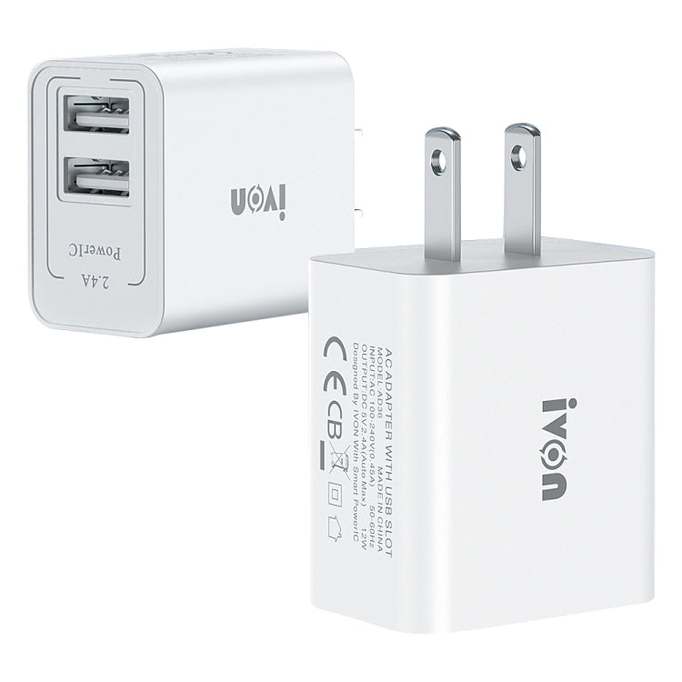 IVON AD36 12W 2.4A Dual USB Port Travel Charger, US Plug - USB Charger by IVON | Online Shopping UK | buy2fix