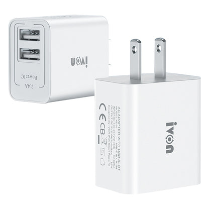 IVON AD36 12W 2.4A Dual USB Port Travel Charger, US Plug - USB Charger by IVON | Online Shopping UK | buy2fix