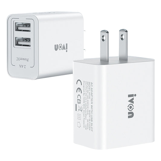 IVON AD36 12W 2.4A Dual USB Port Travel Charger, US Plug - USB Charger by IVON | Online Shopping UK | buy2fix