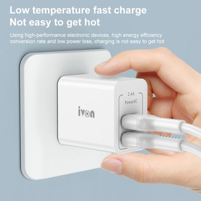 IVON AD36 12W 2.4A Dual USB Port Travel Charger, US Plug - USB Charger by IVON | Online Shopping UK | buy2fix