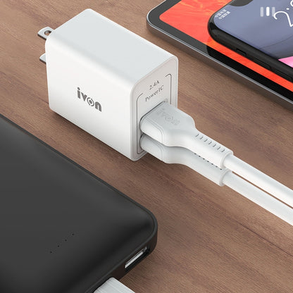 IVON AD36 12W 2.4A Dual USB Port Travel Charger, US Plug - USB Charger by IVON | Online Shopping UK | buy2fix