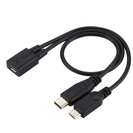 Micro USB Female to USB-C / Type-C Male + Micro USB Male Adapter Y Cable, Total Length: about 30cm, For Samsung, Huawei, Xiaomi, HTC, Meizu, Sony and other Smartphones by buy2fix
