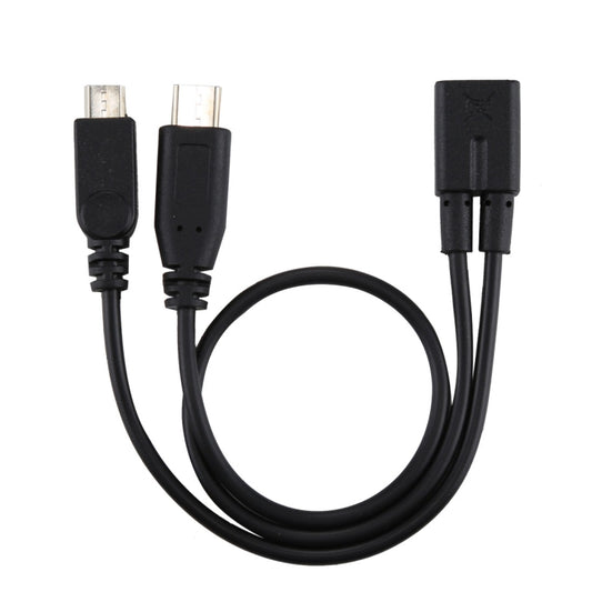 Micro USB Female to USB-C / Type-C Male + Micro USB Male Adapter Y Cable, Total Length: about 30cm, For Samsung, Huawei, Xiaomi, HTC, Meizu, Sony and other Smartphones by buy2fix