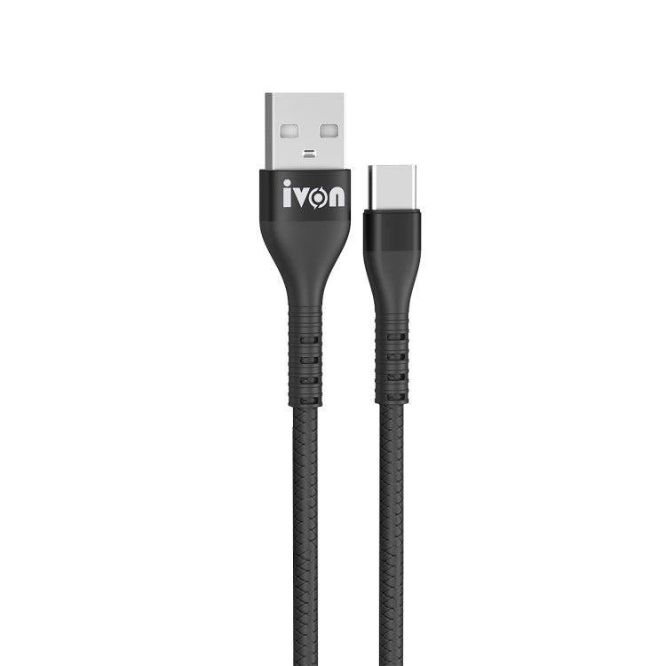 IVON CA92 2.4A Max USB to USB-C / Type-C Rubber Fast Charging Data Cable, Length: 1.5m (Black) - USB-C & Type-C Cable by IVON | Online Shopping UK | buy2fix