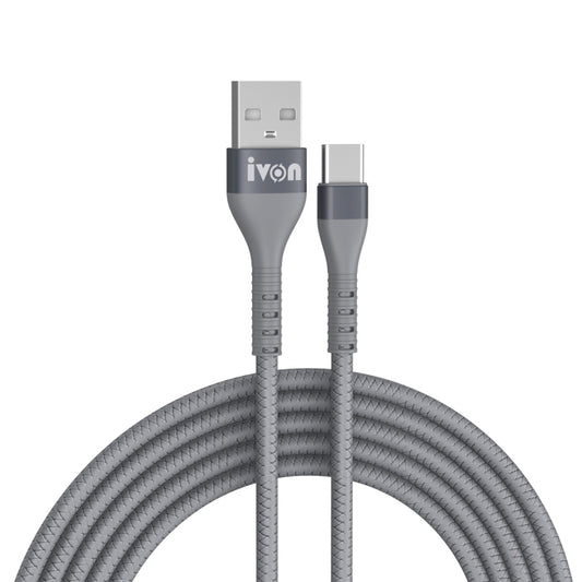 IVON CA92 2.4A Max USB to USB-C / Type-C Rubber Fast Charging Data Cable, Length: 1.5m (Grey) - USB-C & Type-C Cable by IVON | Online Shopping UK | buy2fix