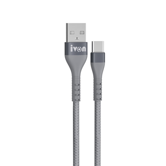 IVON CA92 2.4A Max USB to USB-C / Type-C Rubber Fast Charging Data Cable, Length: 1.5m (Grey) - USB-C & Type-C Cable by IVON | Online Shopping UK | buy2fix