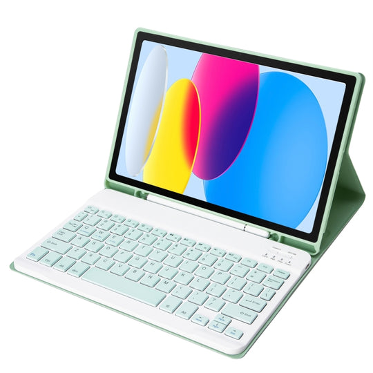 For iPad 11 2025 / 10th Gen 10.9 2022 A10B Lambskin Texture Ultra-thin Bluetooth Keyboard Leather Tablet Case with Pen Slot(Green)