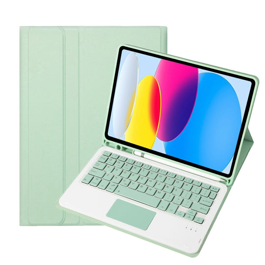 For iPad 11 2025 / 10th Gen 10.9 2022 A10B-A Lambskin Texture Bluetooth Touch Keyboard Leather Tablet Case with Pen Slot (Green)