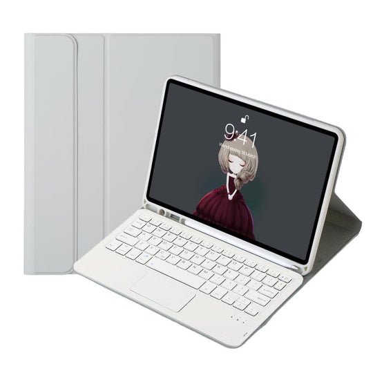 For iPad 11 2025 / 10th Gen 10.9 2022 A10B-A Lambskin Texture Bluetooth Touch Keyboard Leather Tablet Case with Pen Slot (Grey)