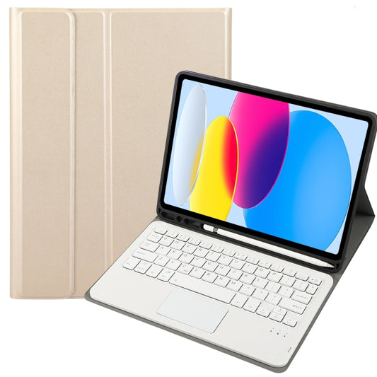 For iPad 11 2025 / 10th Gen 10.9 2022 A10B-A Lambskin Texture Bluetooth Touch Keyboard Leather Tablet Case with Pen Slot(Gold) - Universal by buy2fix | Online Shopping UK | buy2fix