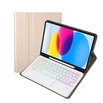 For iPad 11 2025 / 10th Gen 10.9 2022 A10B-AS Lambskin Texture Backlight Bluetooth Touch Keyboard Leather Tablet Case with Pen Slot(Gold) - Universal by buy2fix | Online Shopping UK | buy2fix