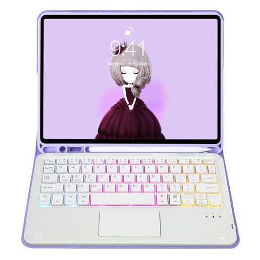 For iPad 11 2025 / 10th Gen 10.9 2022 A10B-AS Lambskin Texture Backlight Bluetooth Touch Keyboard Leather Tablet Case with Pen Slot (Lavender Purple) - Universal by buy2fix | Online Shopping UK | buy2fix