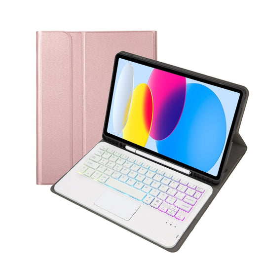 For iPad 11 2025 / 10th Gen 10.9 2022 A10B-AS Lambskin Texture Backlight Bluetooth Touch Keyboard Leather Tablet Case with Pen Slot(Rose Gold) - Universal by buy2fix | Online Shopping UK | buy2fix