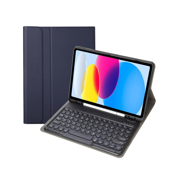 For iPad 11 2025 / 10th Gen 10.9 2022 YA10B Lambskin Texture Bluetooth Keyboard Leather Tablet Case with Pen Slot(Dark Blue)
