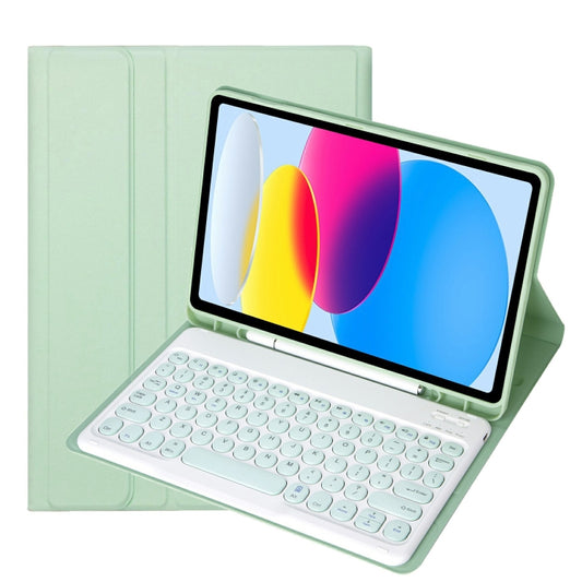 For iPad 11 2025 / 10th Gen 10.9 2022 YA10B Lambskin Texture Bluetooth Keyboard Leather Tablet Case with Pen Slot (Green) - Universal by buy2fix | Online Shopping UK | buy2fix