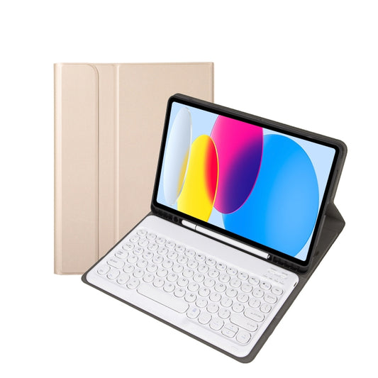 For iPad 11 2025 / 10th Gen 10.9 2022 YA10B Lambskin Texture Bluetooth Keyboard Leather Tablet Case with Pen Slot(Gold) - Universal by buy2fix | Online Shopping UK | buy2fix