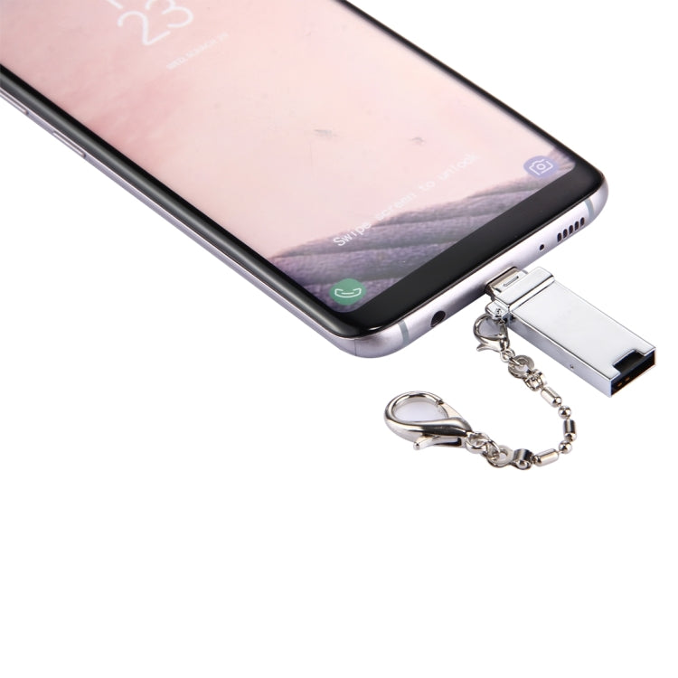 Mini Aluminum Alloy USB 2.0 Female to USB-C / Type-C Male Port Connector Adapter with Chain(Silver) by buy2fix
