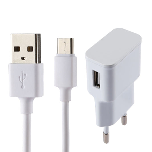5V 2.1A Intelligent Identification USB Charger with 1m USB to USB-C / Type-C Charging Cable, EU Plug(White) - USB Charger by buy2fix | Online Shopping UK | buy2fix