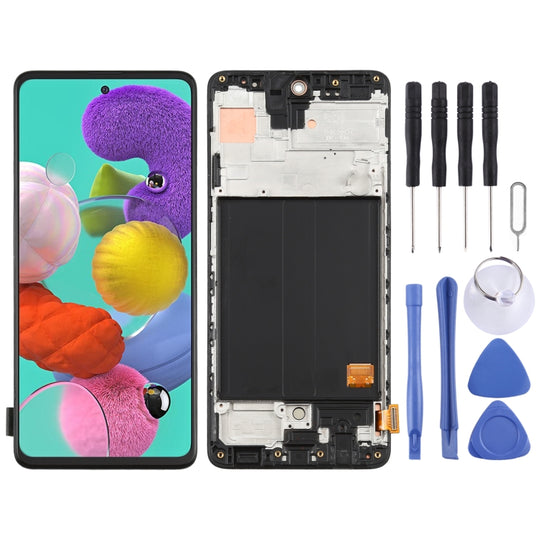 Original Super AMOLED LCD Screen for Galaxy A51 4G Digitizer Full Assembly with Frame (Black)
