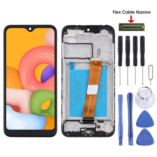 For Samsung Galaxy A01 SM-A015F OEM LCD Screen Digitizer Full Assembly with Frame, Flex Cable Narrow (Black) - LCD Screen by buy2fix | Online Shopping UK | buy2fix