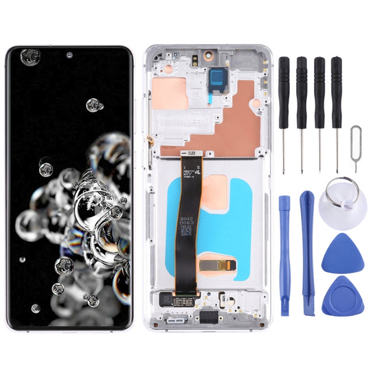 Original Super AMOLED LCD Screen for Samsung Galaxy S20 Ultra 4G/S20 Ultra 5G Digitizer Full Assembly with Frame (Silver)
