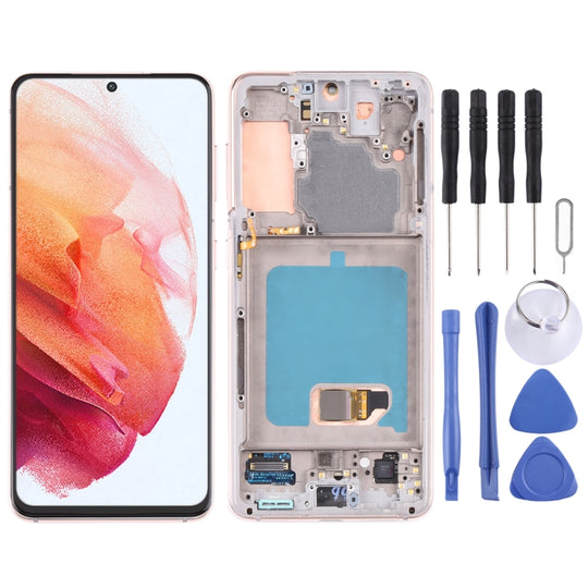 Original Super AMOLED LCD Screen For Samsung Galaxy S21 4G/S21 5G SM-G990 SM-G991 Digitizer Full Assembly with Frame (Gold)