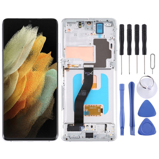 Original Super AMOLED LCD Screen For Samsung Galaxy S21 Ultra 5G SM-G998B Digitizer Full Assembly with Frame (Silver)