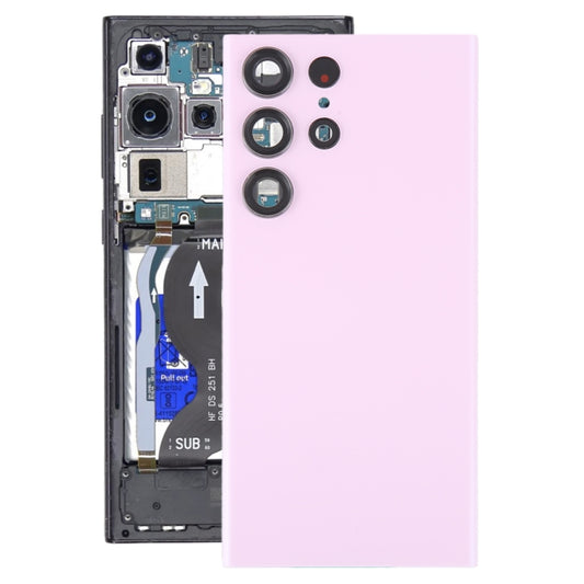 For Samsung Galaxy S23 Ultra SM-S918 Glass Battery Back Cover with Camera Lens Cover(Pink) -  by buy2fix | Online Shopping UK | buy2fix