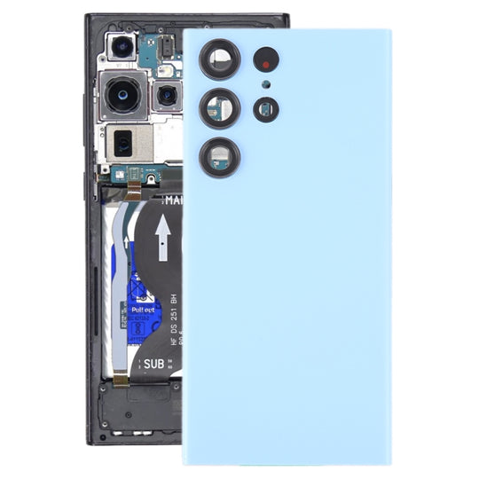 For Samsung Galaxy S23 Ultra SM-S918 Glass Battery Back Cover with Camera Lens Frame(Blue)