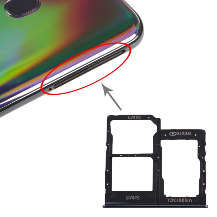 For Galaxy A40 SIM Card Tray + SIM Card Tray + Micro SD Card Tray (Black) - Card Tray by buy2fix | Online Shopping UK | buy2fix