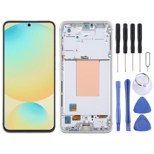 For Samsung Galaxy S24 FE SM-S721B OLED LCD Screen Digitizer Full Assembly with Frame (Silver)
