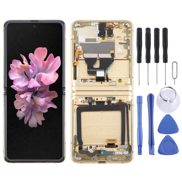 For Samsung Galaxy Z Flip SM-F700 LCD Screen Digitizer Full Assembly with Frame (Gold) - LCD Screen by buy2fix | Online Shopping UK | buy2fix