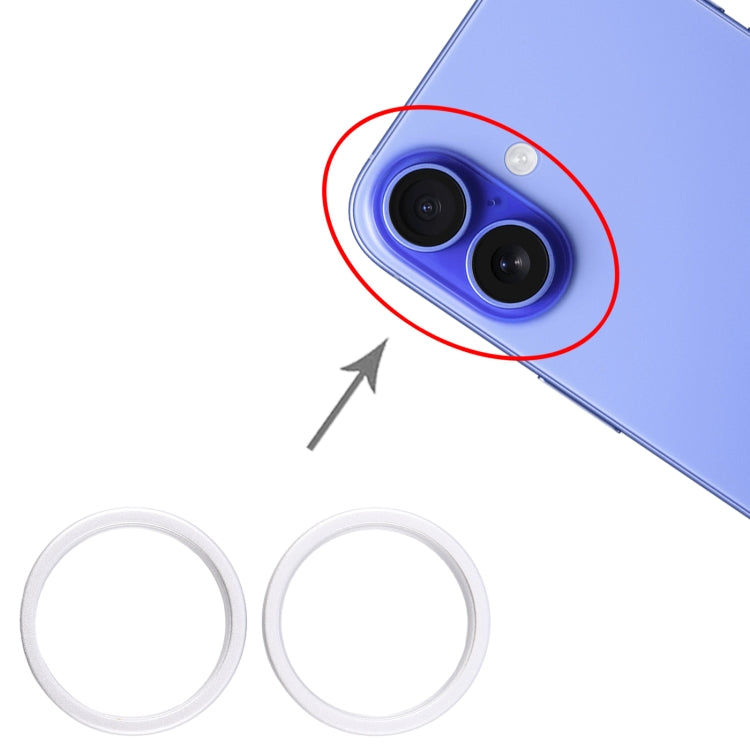 For iPhone 16 Plus 2pcs/set Rear Camera Glass Lens Metal Outside Protector Hoop Ring (Silver) by buy2fix